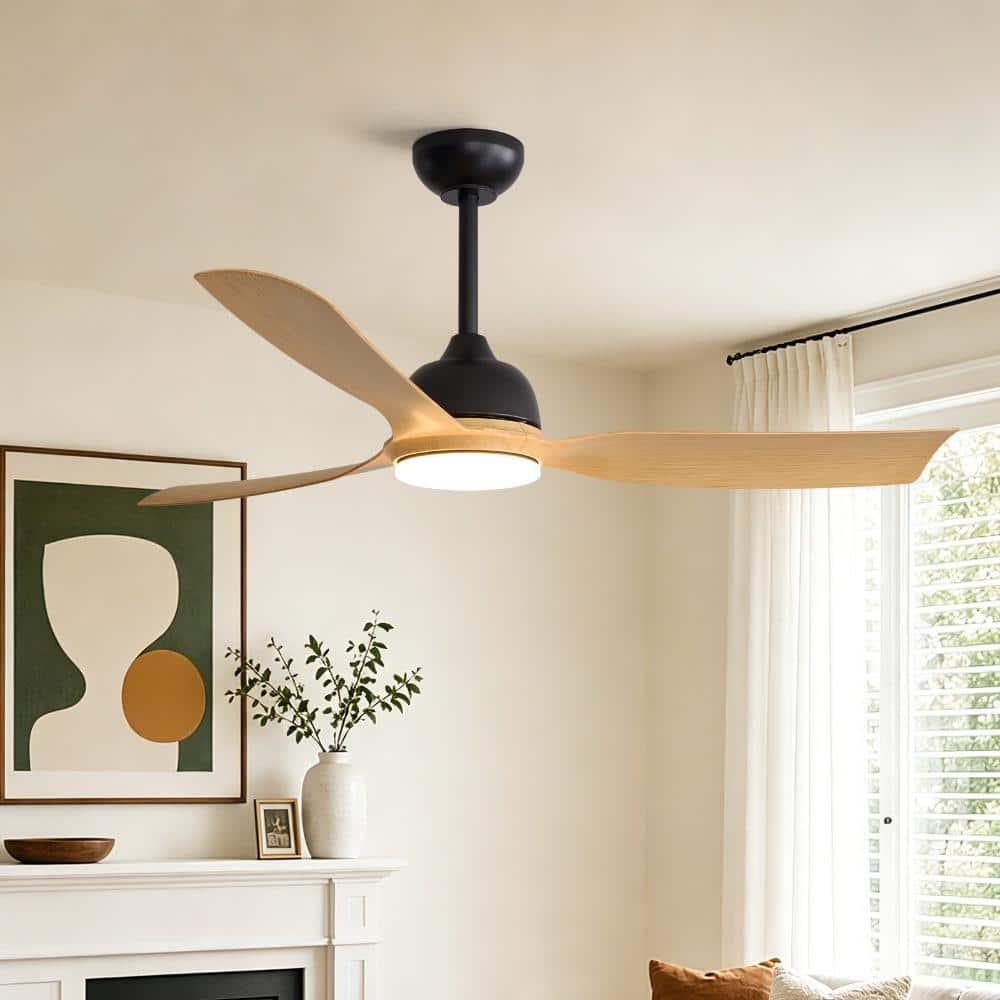 52 in. 3 Blade Modern Ceiling Fan with Light Wood Grain Finish include Smart Remote Control for Indoor price history on PriceWatchPro