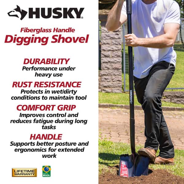 Husky 47 in. L Fiberglass Handle Carbon Steel Digging Shovel with