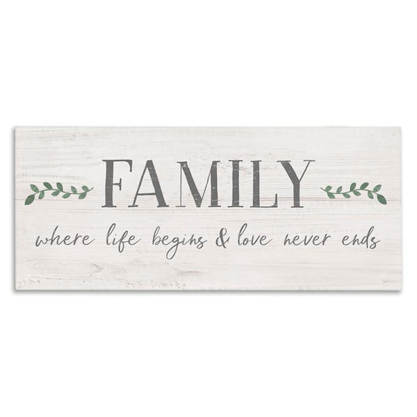 Love Never Ends Family Phrase by Natalie Carpentieri Unframed Graphic Art Print Typography 30 in. x 13 in.