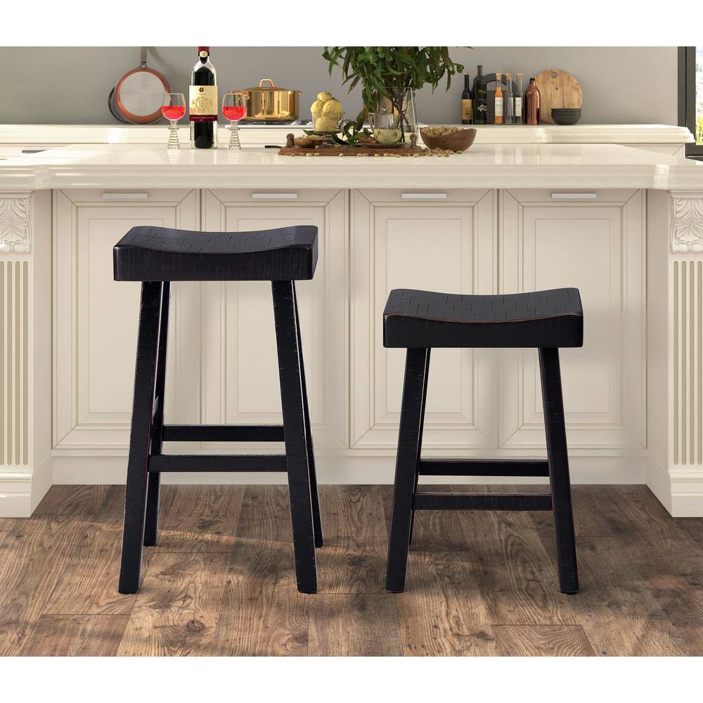 Oak and Black 24" Backless Saddle Style Bar Stool