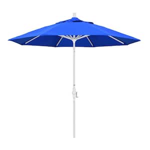 9 ft. White Aluminum Pole Market Aluminum Ribs Collar Tilt Crank Lift Patio Umbrella in Pacific Blue Sunbrella