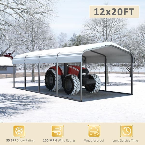 12 ft. W x 20 ft. D Carport Steel Car Canopy and Shelter, White
