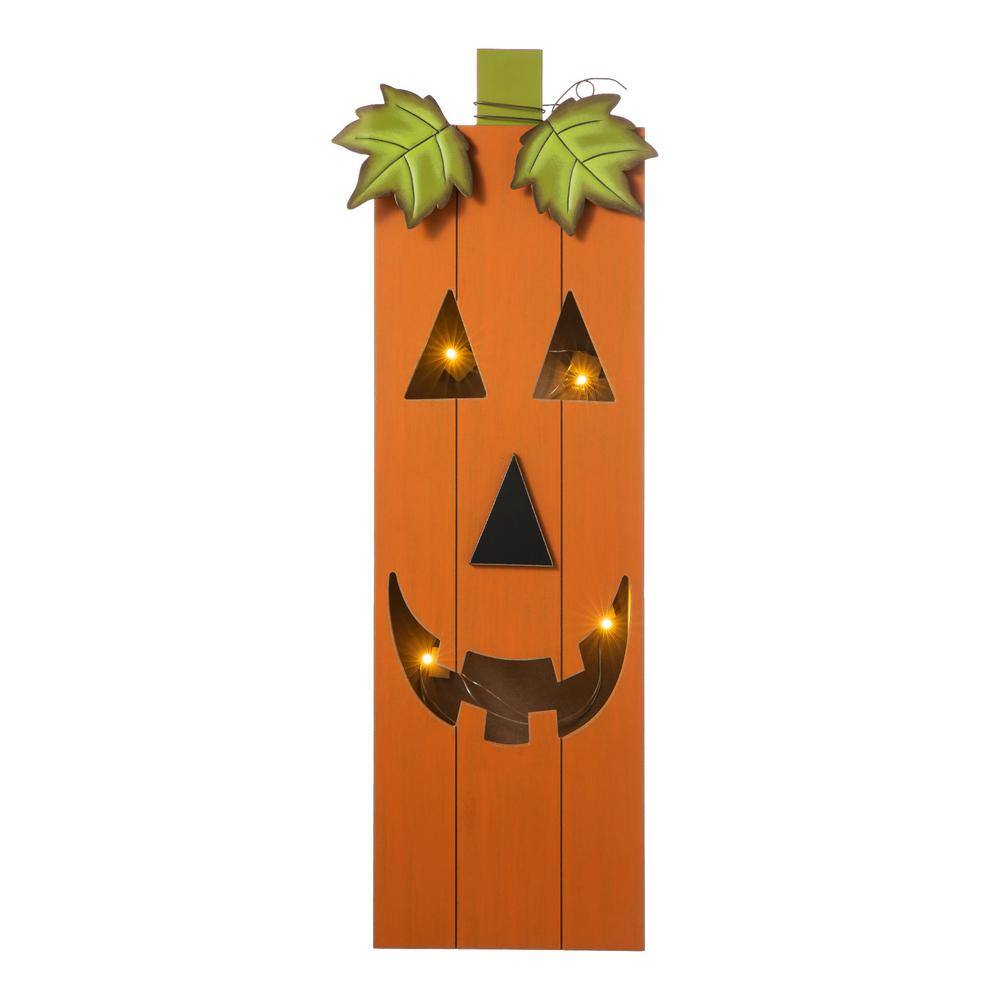 Glitzhome 30 in. H Lighted Halloween Yard Standing Decor Wooden Pumpkin Porch Decor 2006300032