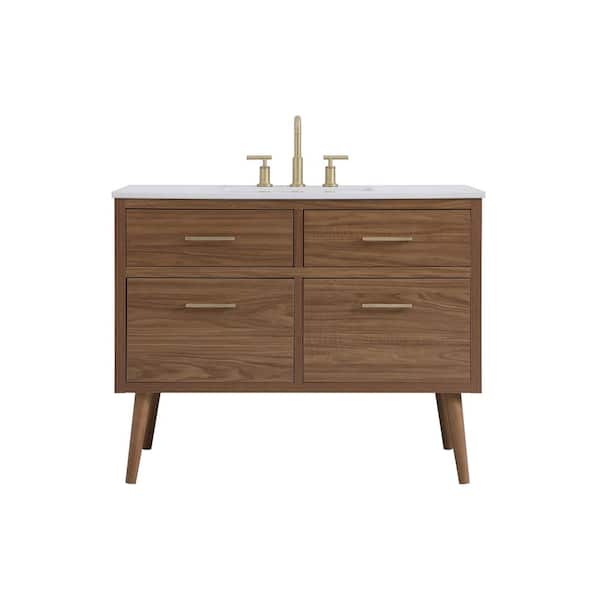 Unbranded Timeless Home 42 in. W Single Bath Vanity in Walnut Brown with Ivory Engineered Stone Vanity Top with White Basin