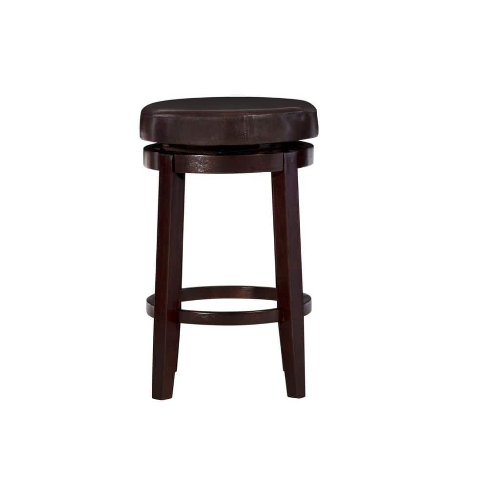 Elegant Maya 24" Brown Swivel Backless Wooden Counter Stool