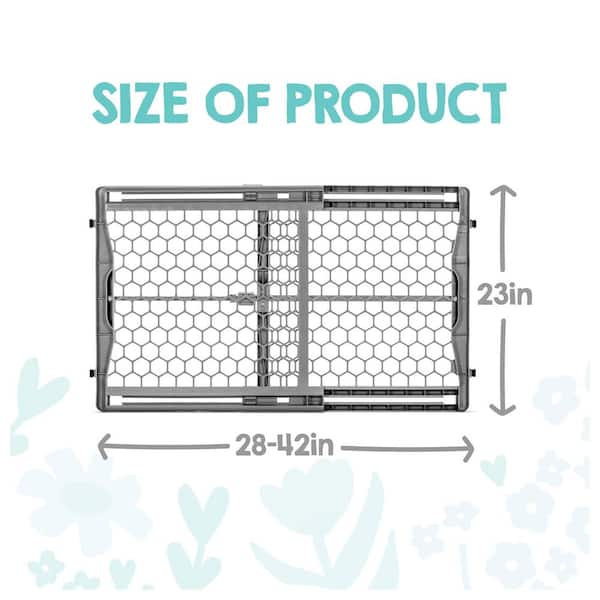 28 in. - 42 in. Expandable Plastic Baby Gate, Pressure Mounted, Gray