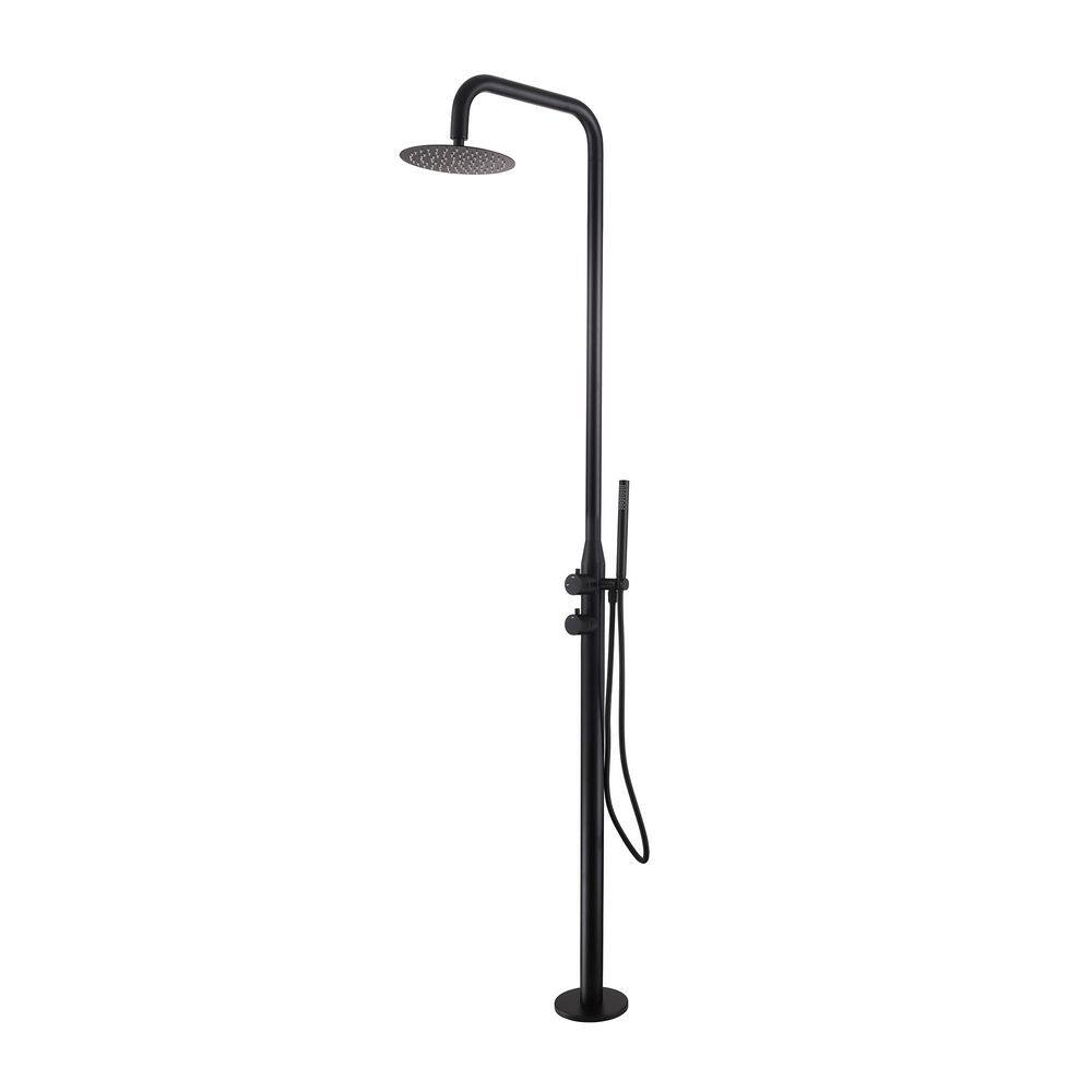 2-Handle Outdoor Freestanding Shower Faucet Kit Floor Mount Shower System Kit with 3 GPM Hand Shower in Black price history on PriceWatchPro