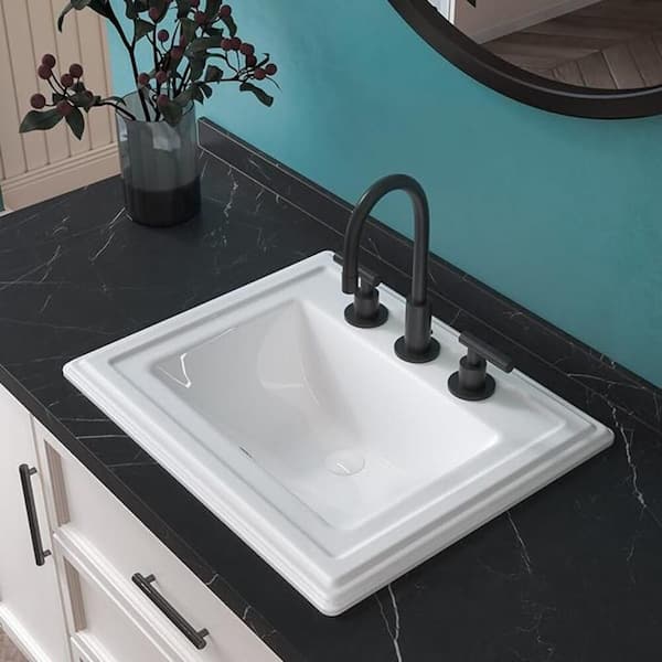 Malibu 22 in. Bathroom Sink in White Ceramic Rectangular Drop-In with Overflow and 4 in. Faucet Holes