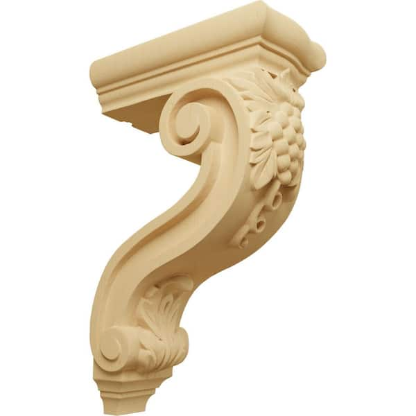 Ekena Millwork 4-1/4 in. x 8 in. x 13-1/4 in. Unfinished Alder Holmdel Grapes and Vines Corbel