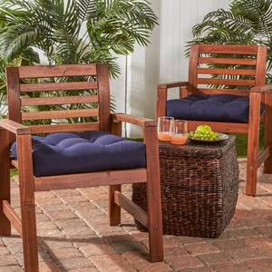 Solid Navy Square Tufted Outdoor Seat Cushion (2-Pack)