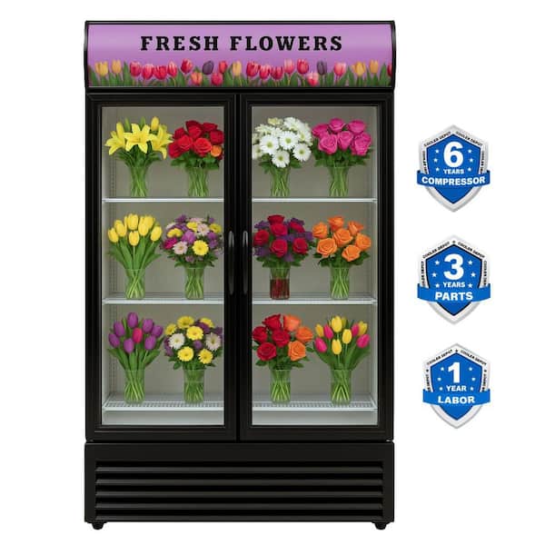 48 in. 33.5 cu. ft. Commercial Double Glass Swing Door Flowers Cooler Floral Refrigerator Display in White