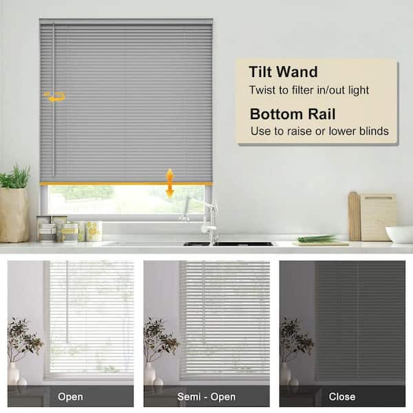 Grey Cordless Light Filtering No Drill Horizontal Window Blinds
