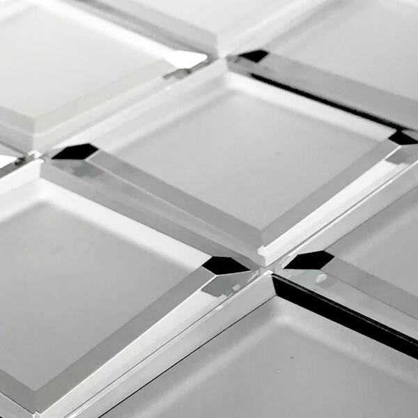 Abolos Reflections Frosted Silver, Square Beveled Mirror Tiles