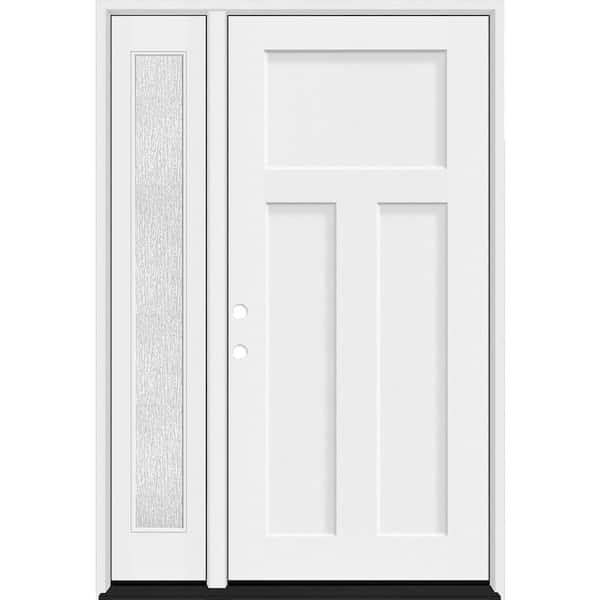 Legacy 53 in. x 80 in. 3 Panel Craftsman RHIS Unfinished White Fiberglass Prehung Front Door Rain 14 in. SL 6-9/16 Jamb