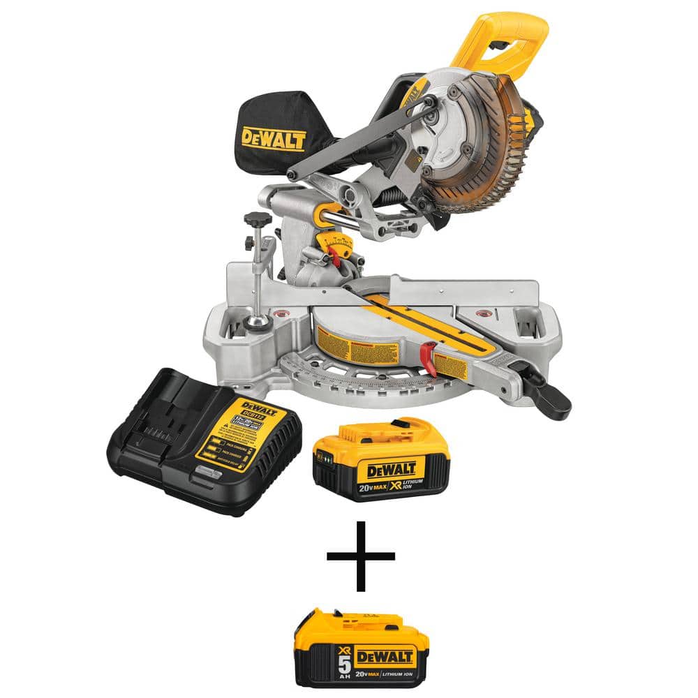 DEWALT 20V MAX Lithium-Ion Cordless 7-1/4 in. Miter Saw and (1) 20V MAX XR  Premium Lithium-Ion 5.0Ah Battery DCS361M1W205 The Home Depot