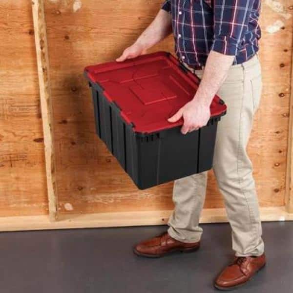 Sterilite 50 Gal Rugged Industrial Stackable Storage Tote with Lid, 12 Pack