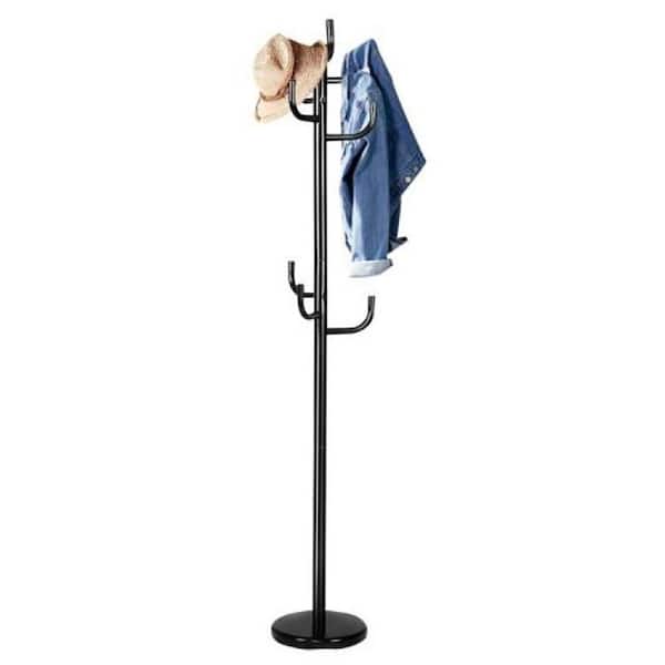 69 in. H Black Freestanding Metal Coat Racks Coatstands with 8-Sturdy Hooks and Metal Base