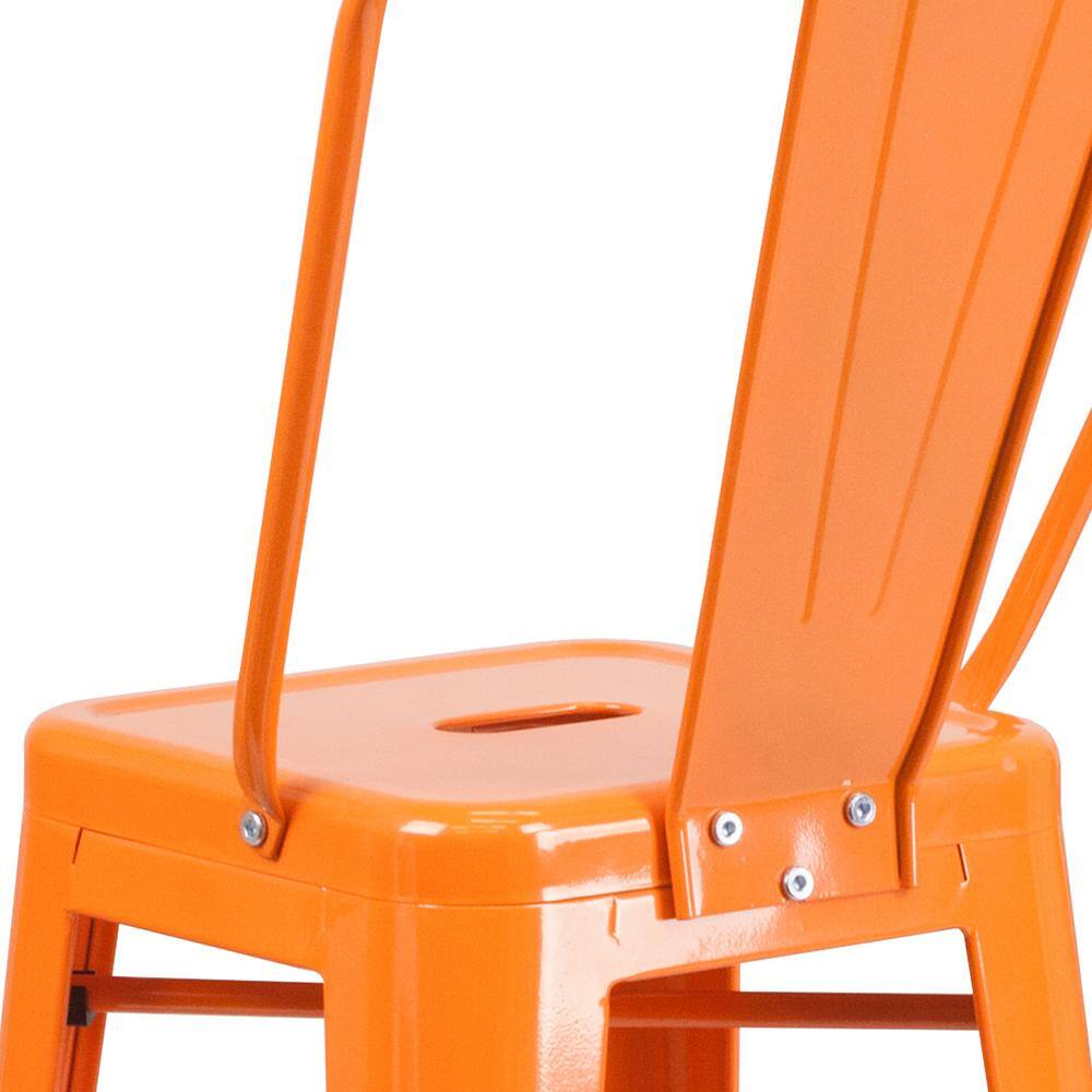 Bright Orange Metal 30" High Indoor-Outdoor Barstool with Slat Back