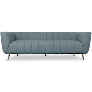 Martin 85.5 in. W Square Arm Genuine Leather Luxury Rectangle Living Room Sofa in Blue (Seats 3)