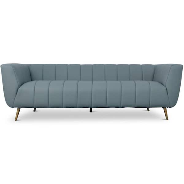 Ashcroft Furniture Co Martin 85.5 in. W Square Arm Genuine Leather Luxury Rectangle Living Room Sofa in Blue (Seats 3)