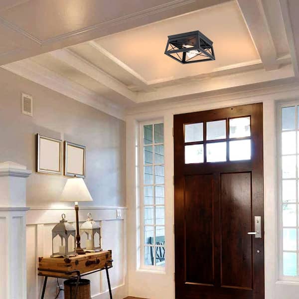 12 in. W. 2-Light Flush Mount with Matte Black