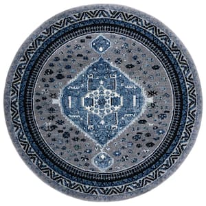 Vintage Hamadan Beige/Black 7 ft. x 7 ft. Medallion Floral Round Area Rug