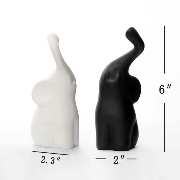 6 in. 2 in. Black White (Set of 2) Resin Loving Elephant Statue
