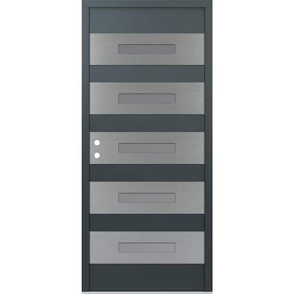 D9 36 in. x 80 in. Silver P Right-Hand/Inswing Frosted Glass Anth/Anth Steel Prehung Front Door