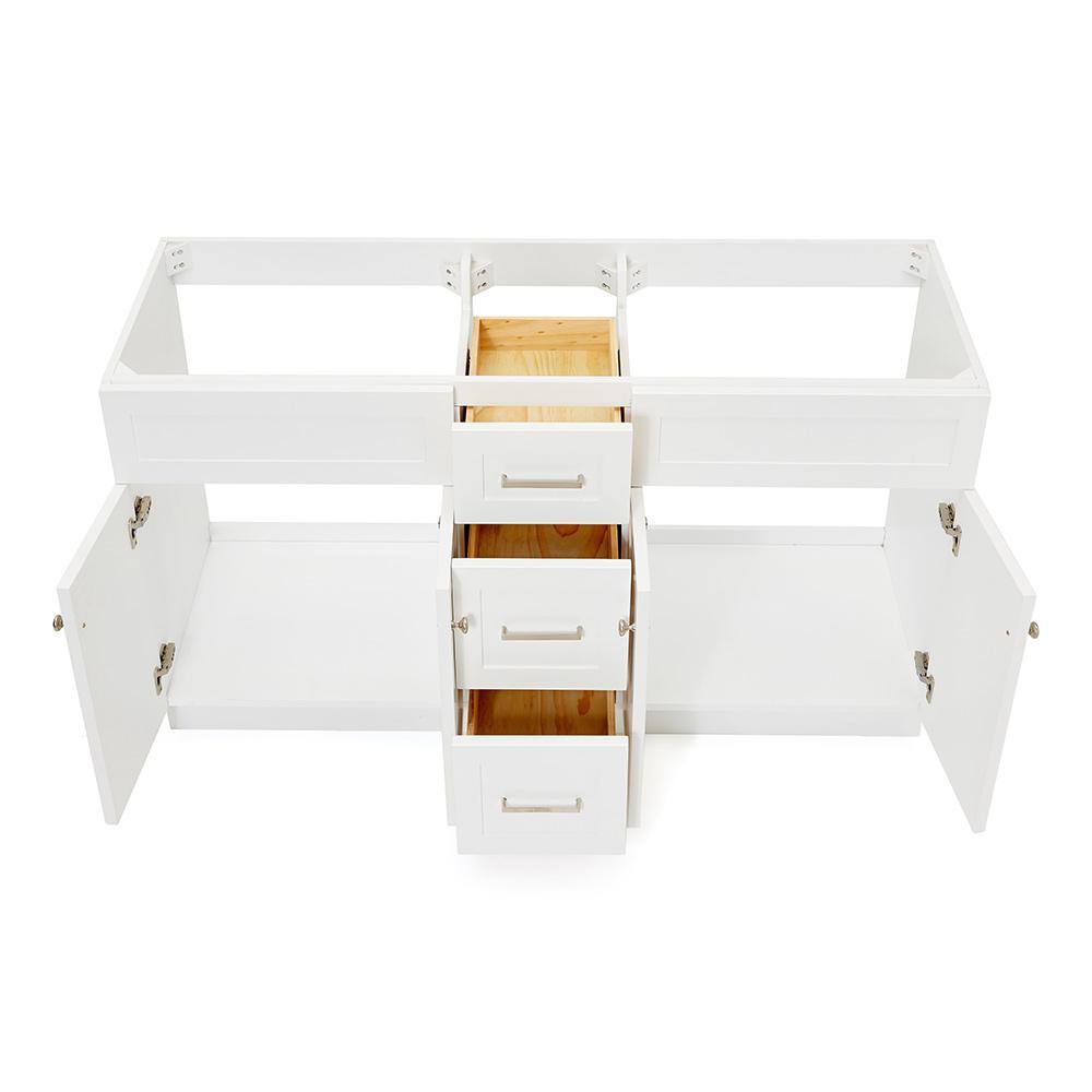 White Double Freestanding Bathroom Vanity Base with Nickel Hardware