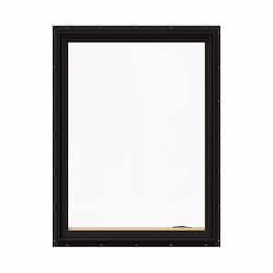 36.75 in. x 48.75 in. W-2500 Series Black Painted Clad Wood Right-Handed Casement Window with BetterVue Mesh Screen