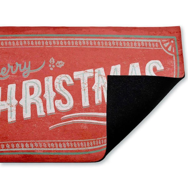 Red Vintage Merry Christmas Red 18 in. x 30 in. Polyester Non-Slip Outdoor Door Mat