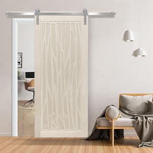 36 in. x 84 in. Howl at the Moon Parchment Wood Sliding Barn Door with Hardware Kit in Stainless Steel