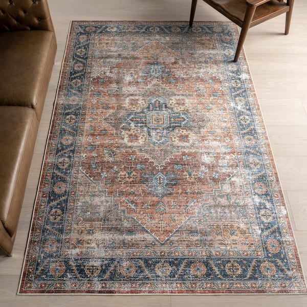 Azaria Medallion Spill Proof Washable Rust 8 ft. x 10 ft. Indoor Area Rug
