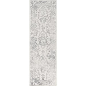 Krause Faded Floral Gray 2 ft. 6 in. x 12 ft. Indoor Runner Rug