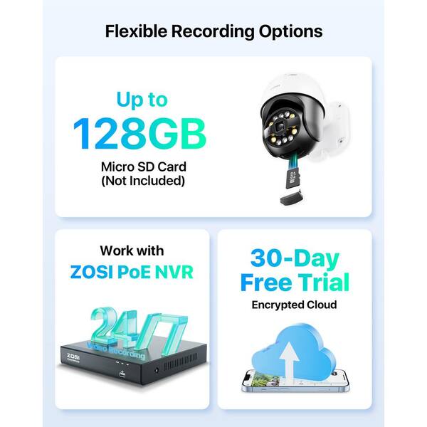 ZOSI 4K 8MP PoE Wired Outdoor Security Camera, 360 Pan Tilt