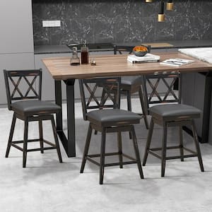 38 in. H Set of 4 Barstools Swivel Counter Height Chairs w/Rubber Wood Legs Black