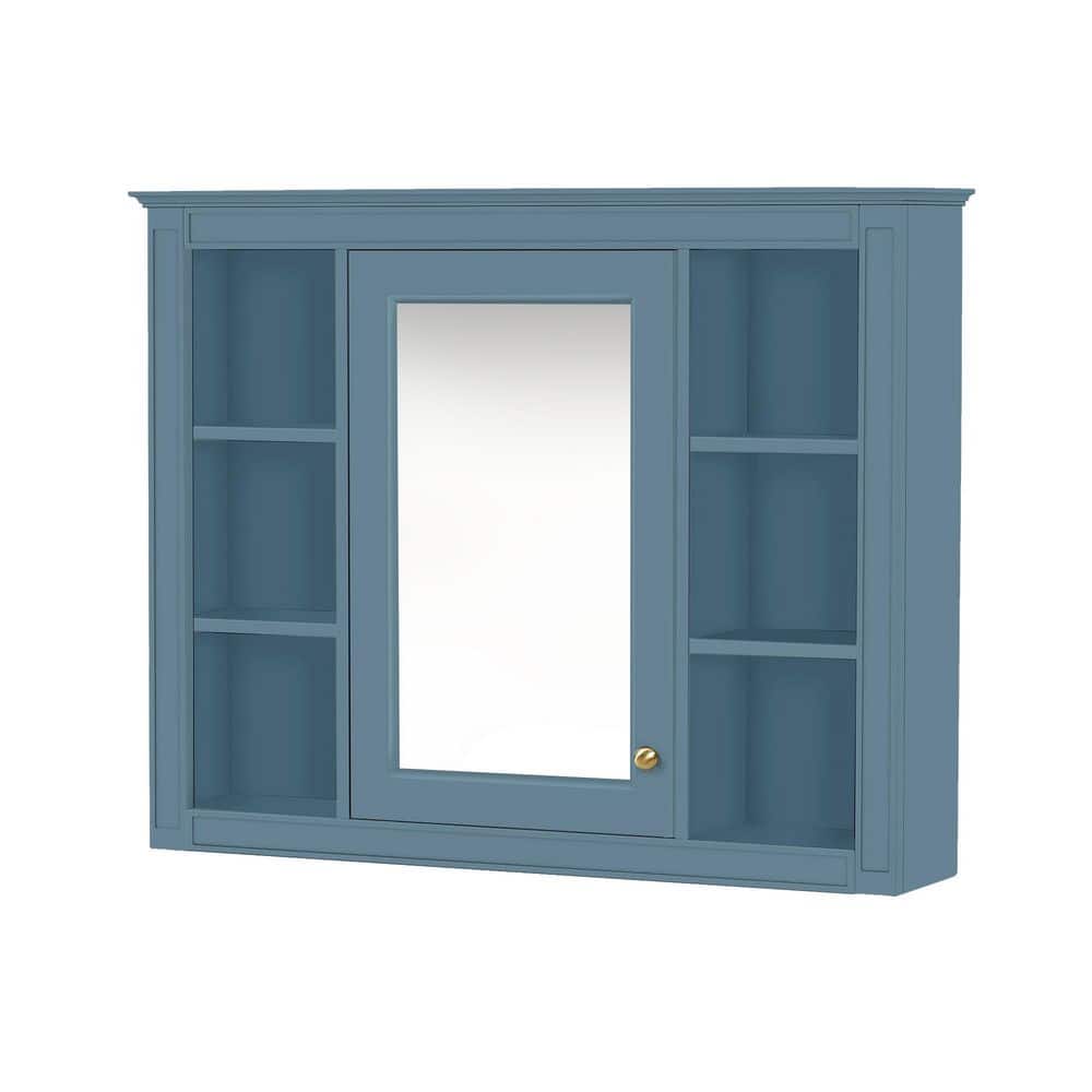 35 in. W x 27.5 in. H Rectangular Indigo Blue Wood Medicine Cabinet with Mirror and 6 Open Shelves price history on PriceWatchPro