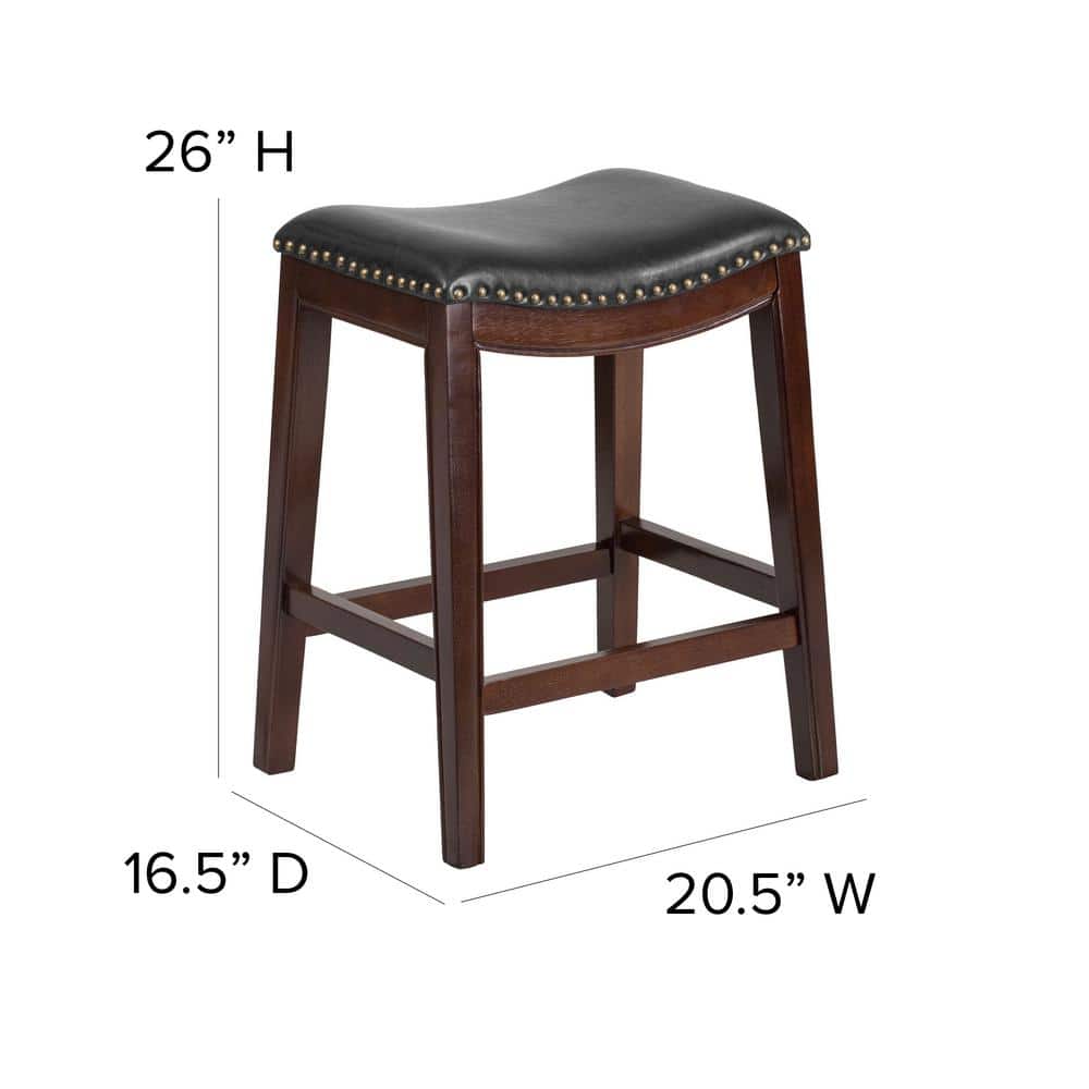 Elegant Backless Black Leather and Cappuccino Wood Counter Stool