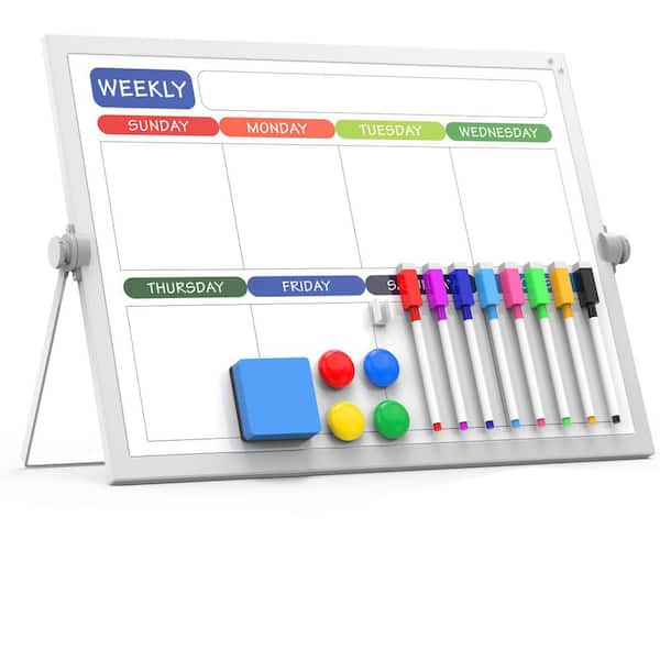 1 Pack Magnetic Double-Sided Dry Erase Board with Stand, 8 Markers, 4 Magnets, 1 Eraser, Whiteboard for To-Do-List