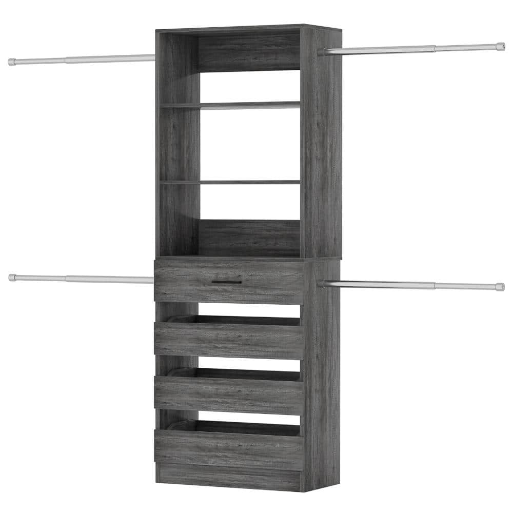 Closet System with 4 Hanging Rods, 4-9Ft Wood Closet Organizer with 4 Drawers and Tower, 48 in. W - 108 in. W price history on PriceWatchPro