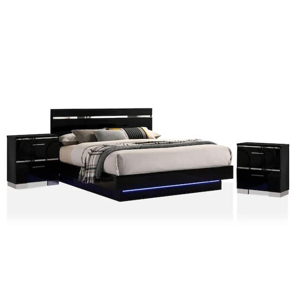 Furniture of America Gensley 3-Piece Black and Chrome King Bedroom Set