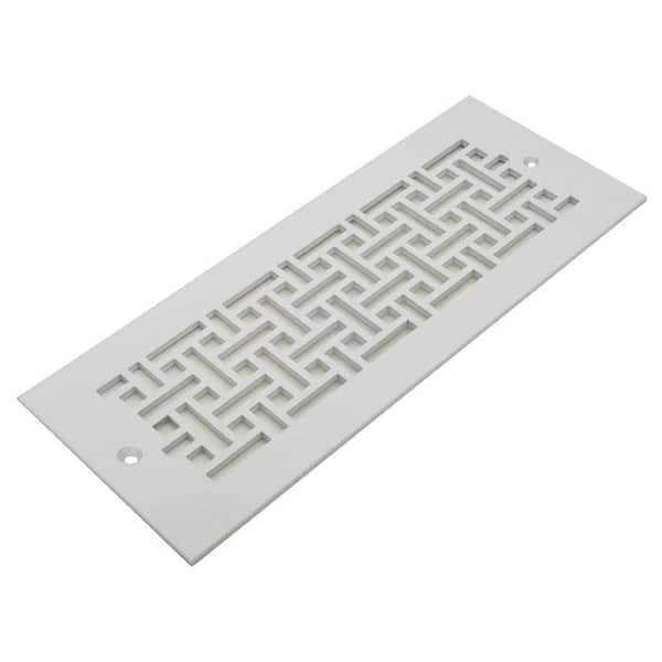 Reggio Registers Basketweave Series 10 in. x 4 in. White Steel Vent Cover Grille for Home Floors and Walls with Mounting Holes