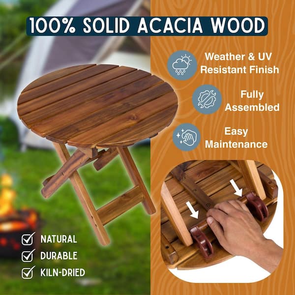 Shine Company 19in. Oak Adirondack Outdoor Round Folding Acacia