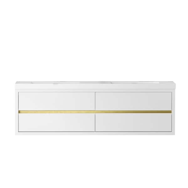 TCYO 72 in. Wall-Mounted Glossy White Bath Vanity with Glossy White Solid Surface Top Assembled
