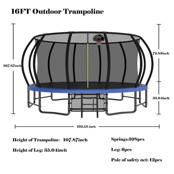 Unbranded - 16 ft. Heavy Duty Outdoor Trampoline Anti-Rust Coating ASTM Approval for Kids and Adults, Pumpkin Trampolines