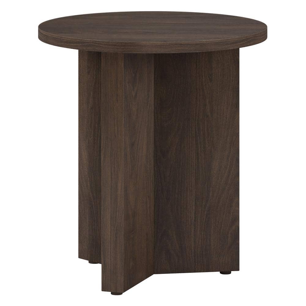 Alder Brown 20" Round Wood Side Table with X-Base