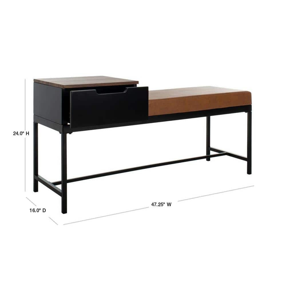 Transitional Maruka 47" Storage Bench in Black and Brown
