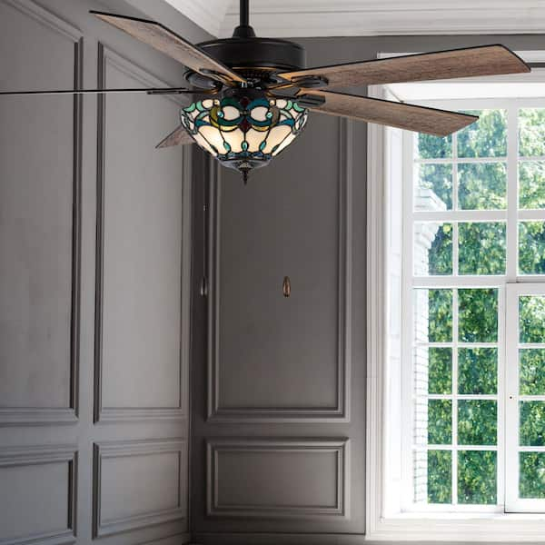 River ofGoods Tiffany-Style Halston-Stained Glass Ceiling Fan-reversible Blades sale