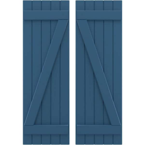 Ekena Millwork 17-1/2 in. W x 70 in. H Americraft 5-Board Exterior Real Wood Joined Board and Batten Shutters w/Z-Bar in Sojourn Blue