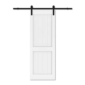 30 in. x 84 in. H-Shape, MDF and PVC Covering, White, Finished, Barn Door Slab with Barn Door Hardware